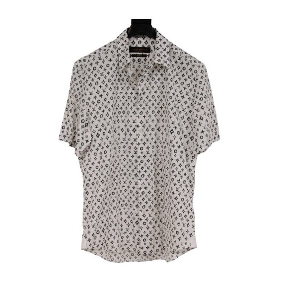 Louis Vuitton Men Logo Button Down Shirt XL White Black Monogram Short Sleeve - Picture 1 of 10